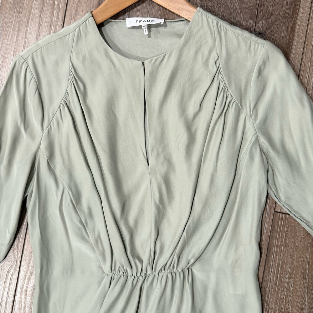 FRAME SHIRRED KEYHOLE SILK BLOUSE Shirt Top Size S - Picture 2 of 4